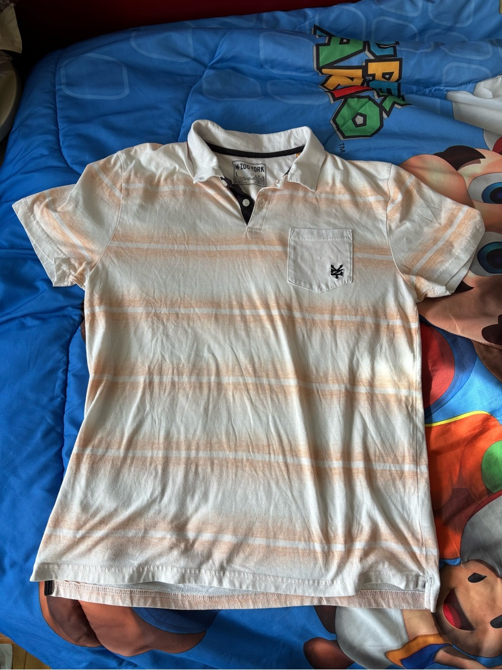 Zoo York Men’s White Polo with Light Orange Stripes t shirt